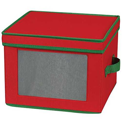 Household Essentials Dinner Plate Holiday Storage Chest,Red Canvas with Green Trim