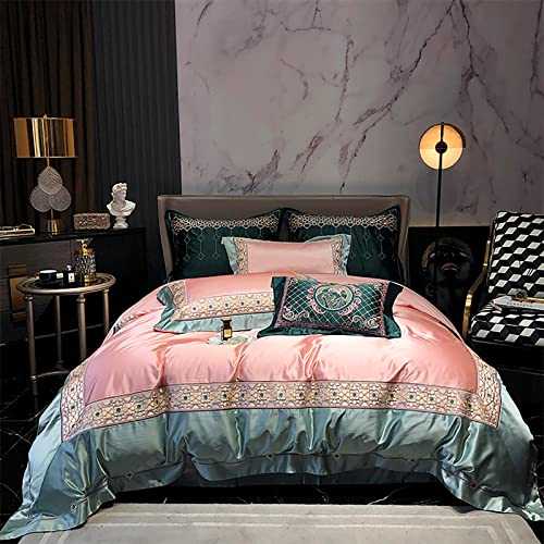 SDGF-YTR Duvet Cover Set King Size European Luxury Satin Patchwork Jacquard Silky Quilt Cover and Silky Pillow Cases Bedding Sets(Size: King/Queen) (6pcs Queen)