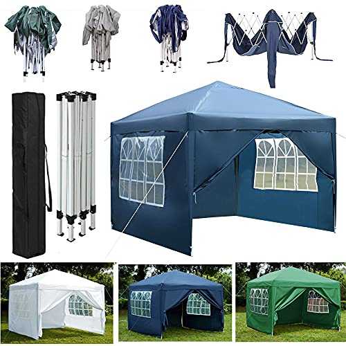 3x3m Heavy Duty Pop Up Gazebo Waterproof Canopy Marquee Party Tent Garden Shelter, PVC Coated, UV Protection, with Carry Bag, Easy to Use, Green
