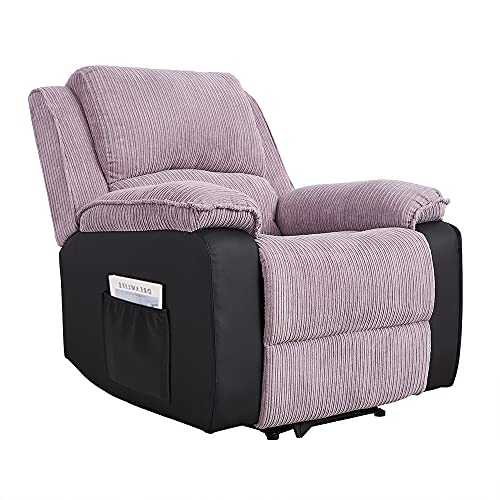 Jumbo Cord Fabric Recliner Sofa Manual Recliner Armchair Lounge Sofa Living Room Reclining Chair Soft Padding Sofa For Watching TV Gaming, With Side Pouch (Gray, Armchair)