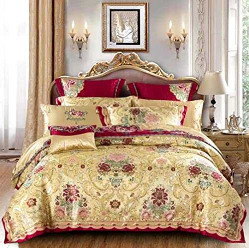 QINGGANGLING999 Throw Bedding Set Bedding Set Silk Satin Cotton Luxury Bed Set Bed Flat Sheet Bed Spread Set Pillowcase Duvet Cover Bedding Linen Set (Color : 2, Size : King size 4Pcs)