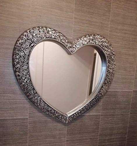 Shop Fox 67x58cm Large silver heart mirror antique resin style ornate heart wall mirror