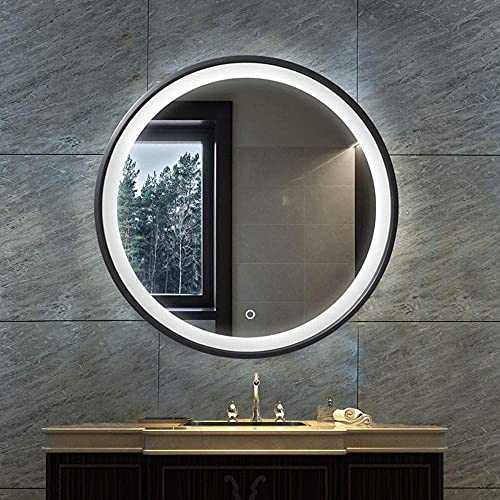 Bathroom mirror Round Wall Mirror Bathroom LED Illuminated Mirror Smart Stainless Steel Frame Mirror 50 * 50/60 * 60cm Gold/Black Frame Three-tone Light + One-key Multi-control Explosion-proof Mi