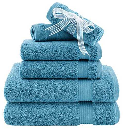 American Veteran Towel for Bathroom, 6 Piece Towel Sets for Clearance Prime, 100% Turkish Cotton Bathroom Towels, 2 Bath Towels 2 Hand Towels 2 Washcloths, Sky Blue
