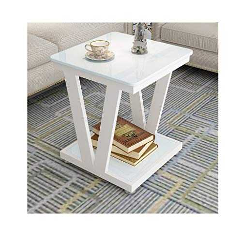 XWF Living Room End Tables Square Small Side Tables with Tempered Glass Top Coffee Tables with Stable Metal Legs for Living Room Bedroom End Table Bedside Tables (Color : White, Size : 60cm)