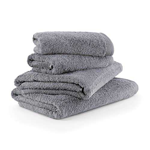 Möve Superwuschel Towel Set, 2 bath towels 80 x 150 cm & 2 hand towels 50 x 100 cm, Made in Germany, 100% cotton, stone