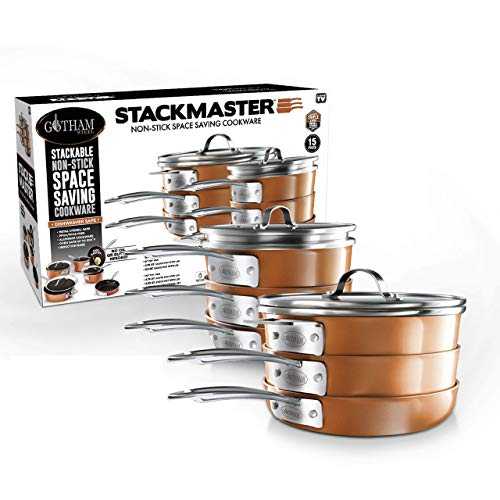 GOTHAM STEEL 2741 Stackable Pots and Pans Set StackMaster, Aluminum, Black