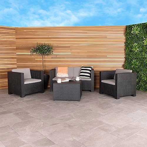 Charles Bentley Shaf Diva Comfort Garden Patio Lounge Set Including Sofa, Armchairs & Storage Coffee Table in Grey