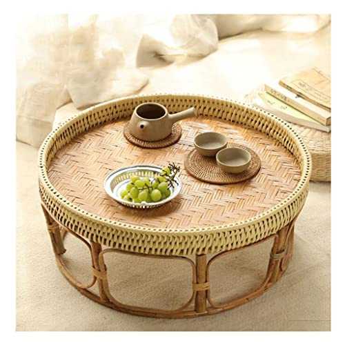 QIFFIY Coffee Table Bamboo Rattan Coffee Table, Round Low Table for Living Room Balcony, Handicraft Side Table can be Used as a Picnic Table Side table (Color : 56 * 23cm)