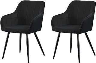 OFCASA Dining Chairs Set of 2 Velvet Armchairs Padded Seat Retro Backrest Kitchen Lounge Chairs with Arms for Home Office Leisure, Black