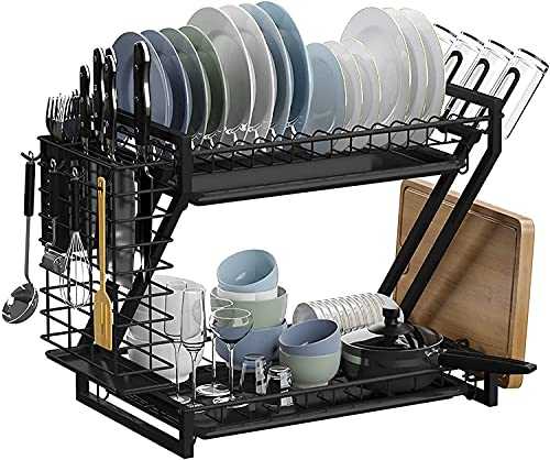 COVAODQ dish rack with cup holder,dish drying rack, dish drainer rack,with Utensil Knife Cup Holder and Cutting Board Holder , Drainer with Removable Drain Board for Kitchen Counter (Black)