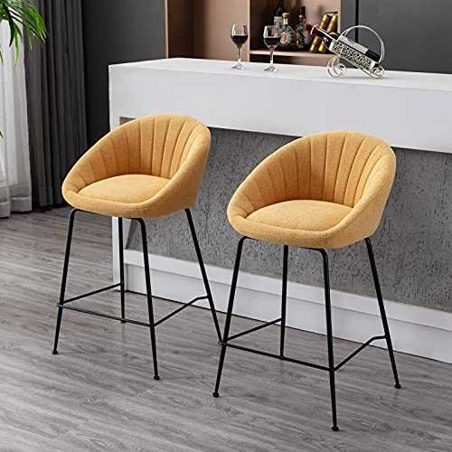 Wahson Set of 2 Bar Stools Breakfast Kitchen Counter Stools with Backrest & Metal Legs,Fabric Bar Chairs High Stools for Kitchen Islands/Home Bar, Yellow