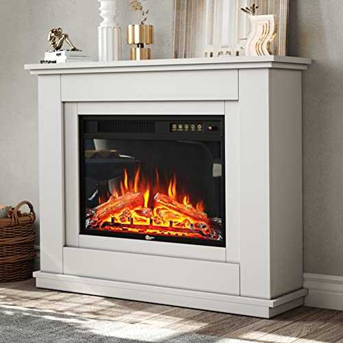 INMOZATA Electric Fire and Surround 40 inch White Electric Fireplace Heating Free Standing Modern Realistic LED Flame Electric Fire Suite Stove Heater with Remote for TV Stand Home