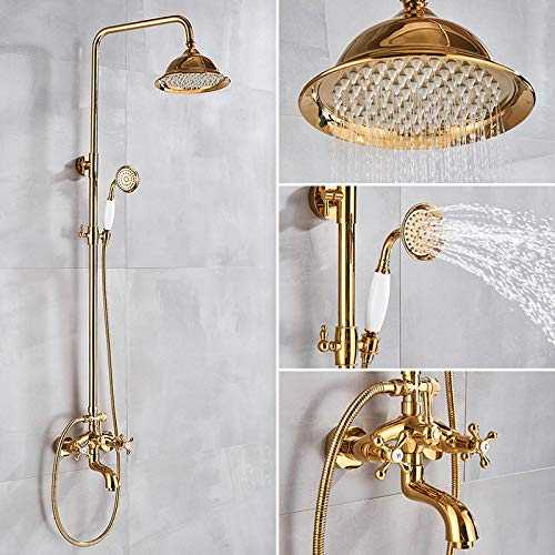 PLUIEX Shower system Gold Shower Faucet Bath Shower Mixer Tap 8 Rainfall Gold Shower head Bath Shower Set W/Hand Shower Bathtub Faucet Wall Mounted,Gold A Style