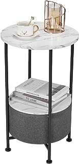 LEMONDA 26" High Small Round Marble Side Table with Storage,2 Tier Small Round End Table with Basket for Indoor Outdoor Patio, Round Bedside Tables, Nightstands for Small Spaces