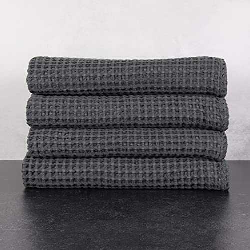 Mill & Thread by 1888 Mills, 4-Piece Waffle Weave Bath Towel Set, Dark Grey