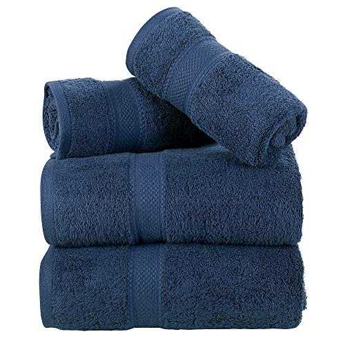 Premium quality Towel Set - 2 nos Extra Large XL Bath Sheet (90×180 cm) - 2 nos Hand Towels - 600 GSM, 100% Ring Spun Cotton, Ultra Soft, Absorbent, Oeko-Tex100 Bathroom Accessories (Navy)