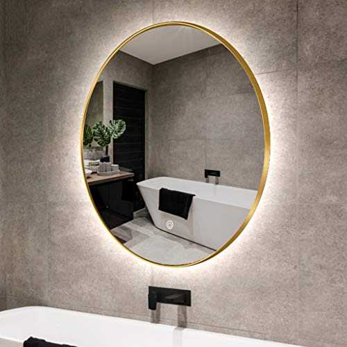 Bathroom Fogless Mirror Wall Mounted Round Mirrors with Illuminated LED Light Gold Metal Framed,Hanging in Vertical,31.5inch