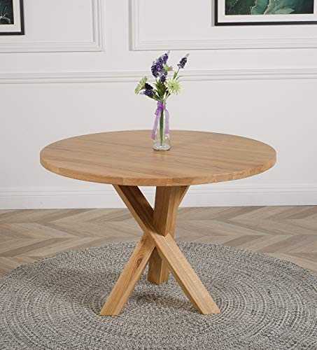 Oregon 110cm Solid Oak Round Dining Table Round Wooden Dining Table 4 Seater by Oak Furniture King