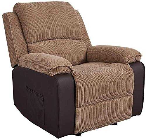 YRRA Electric Recliner Jumbo Cord Fabric And Faux Leather Recliner Reclining Armchair Lounge Home Recline Chair Single (Brown - Electric Recliner)-Brown - Manual Recliner