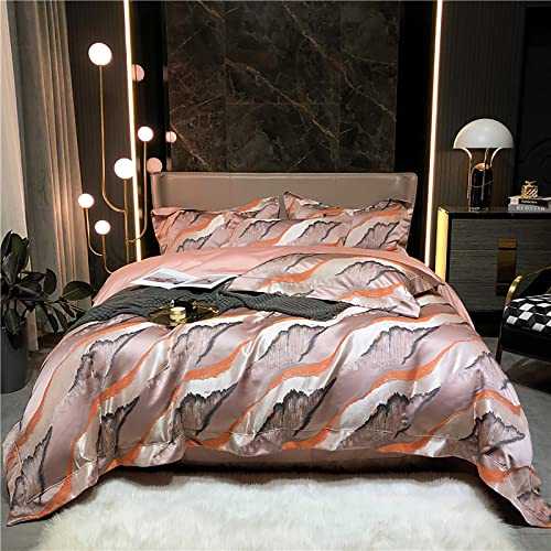 SDGF-YTR 4 Piece Duvet Cover Set Luxury Print Duvet Cover Bedding Sets Super King Size Pure Cotton Satin Jacquard Duvet and Quilt Covers with Pillowcases(Full Size) (C King)