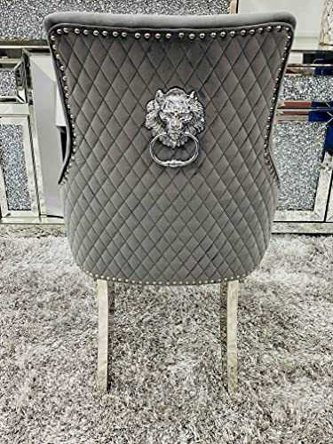 Majestic Premium Velvet Lion Knocker back Chrome Leg Dining Chair (Grey)