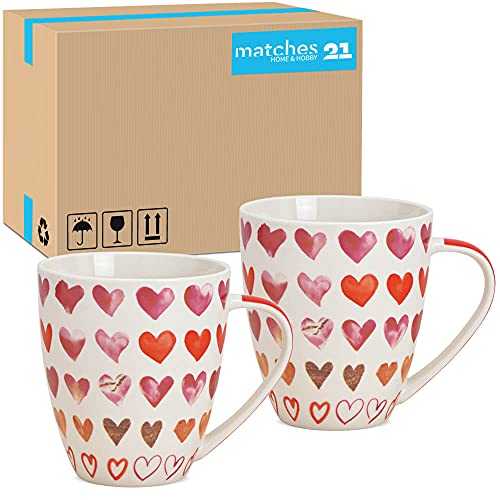 matches21 Jumbo Coffee Mugs Coffee Cups Heart Motif Hearts White Pink Red Orange Porcelain 24 Pieces 14 cm 675 ml