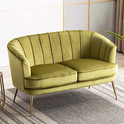 Artechworks Modern Velvet Loveseat Sofa Double Couch 2 Seater Sofa Upholstered Tub Chair with Golden Metal Legs,Occasional Lounge Sofa Chair for Living Room,Bedroom,Home Office,Reception Grass Green