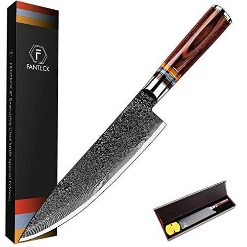 8 Inch Chef Knife, FANTECK Professional Cooking Kitchen Knife VG10 Damascus Ultra Sharp 67-Layer High Carbon Stainless Steel Meat Cutting Fruit Gyuto Chef Knives[Gift Box]Pakkawood Handle-Acrylic Rim