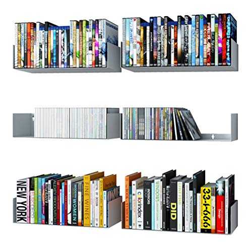 Wallniture Bali White Floating Shelves for Wall, CD DVD Storage Shelves and Metal Bookshelf Set of 6