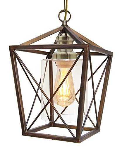 Antique Brass Lantern Ceiling Pendant Light Rectangular Box Frame with Clear Glass Shade Heritage Vintage M0200