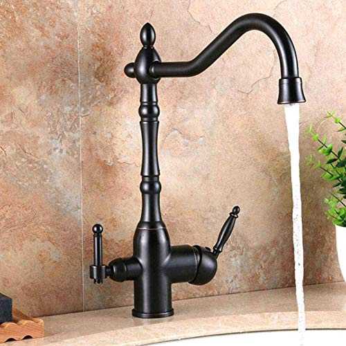 RGERG Nostalgia black kitchen faucet for water filter, 3 ways drinking water tap kitchen faucet, 360 ° rotatable sink fitting 2 lever 3 in 1 mixer tap