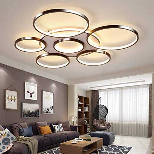 LED Ceiling Light Modern Creativity 7-Ring Living Room Ceiling Lamp Brown Round Circle Bedroom Chandelier,3000K-6500K Dimmable with Remote Control Restaurant Indoor Ceiling Lighting,108W/Ø110CM