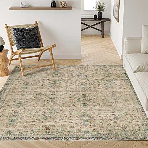 ComiComi Washable Rug 5x7 - Stain Resistant Vintage 5x7 Area Rug, Super Soft Washable Rug for Living Room Bedroom, Boho Tribal Persian Rugs(Pale Green, 5'x7')