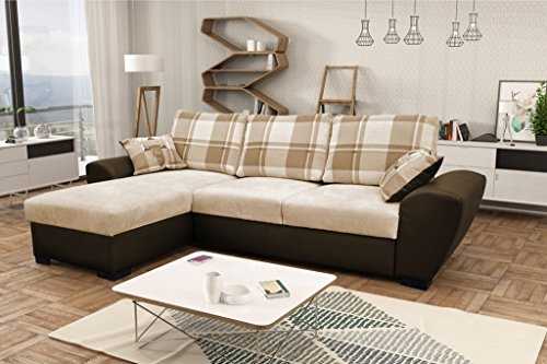 Alabama Corner Sofa Bed Black and Grey or Brown and Cream Fabric Leather With Storage (Left, Brown/Cream)