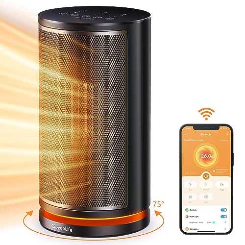 GoveeLife Smart Ceramic Space Heater, 75° Oscillating Electric with Thermostat, App & Voice Remote, 24H Timer, Overheating & Tip-Over Protection, Energy ECO-Auto-Mode for Home Bedroom Office