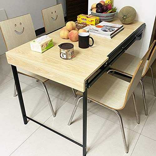 HXFAFA Folding Telescopic Dining Table Wall, Folding Storage Shelf/Bookcase/Kitchen Dining Table, Invisible Desk with Storage Compartment, Natural Color