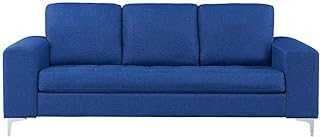 YRRA 2 Seater Sofa L Shaped Sofa Linen Fabric Corner Sofa Couch Lounge Sofa In Blue Settee for Living Room Home Office (2 Seater without Footstool)-3 Seater without Footstool