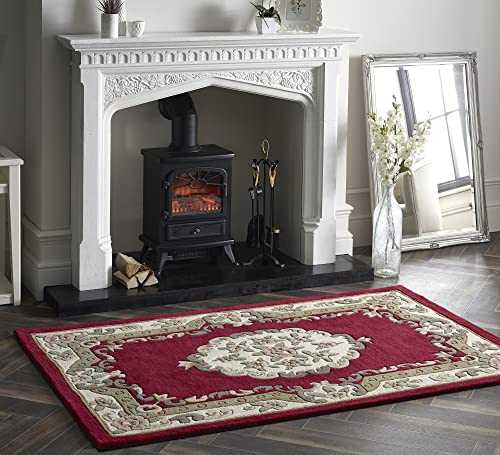 Lord of Rugs Lotus Premium Traditional Rug Aubusson Wool Heavy Thick Floral Hand Tufted Classic Rug (Red, Medium 120x180 cm (3'11''x5'10''))