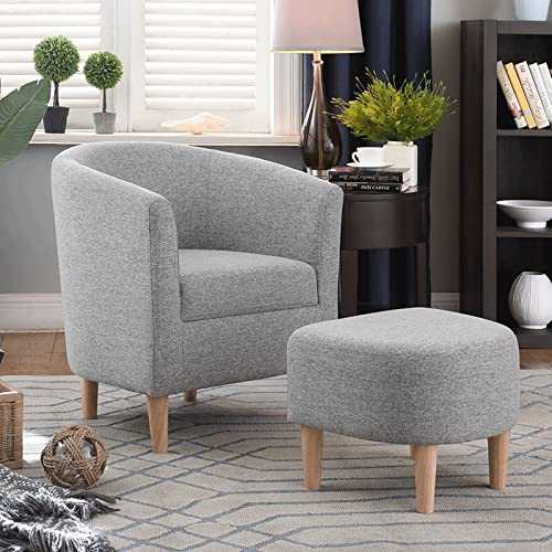 BXD Tub Chairs Armchair and Footstool, Single Cuddle Sofa Living Room Accent Bucket Chair with Upholstered Occasional Lounge Arm Chairs for Reception Bedroom Reading Small Spaces Grey