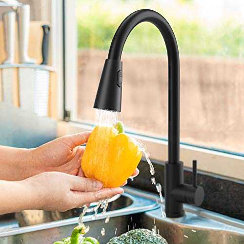 GEEDAIR Kitchen Taps, Black Kitchen Sink Mixer Taps with 2 Modes 360 Degree Swivel Pre-Rinse Pull Out Cold & Hot Water Available Chrome 304 Stainless Steel Extractable Handheld Taps