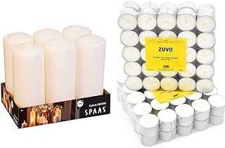 Spaas 6 Unscented Pillar Candle 80/200 mm, ?? 100 Hours, Ivory & 8 Hour Tea Lights Candles (50 Pack) - White Long Lasting Tea Lights - Unscented - 3.8 x 2.3 cm, 8hr