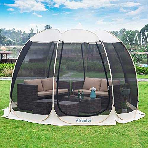 Alvantor Pop Up Gazebo Screen House, 4-6 Person Instant Mosquito Netting Camping Dome Shelter Tent, UV Resistant Sun Shelter Canopy Event Tent for Party, Garden, Patio, Backyard (10'x10', Beige)