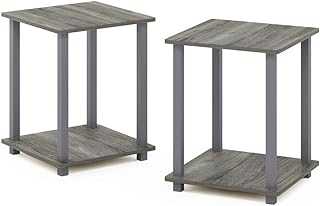 Furinno Simplistic 2-Pack End Table, Side Table, French Oak Grey/Grey, 39.6 x 39.6 cm (2-Pack)