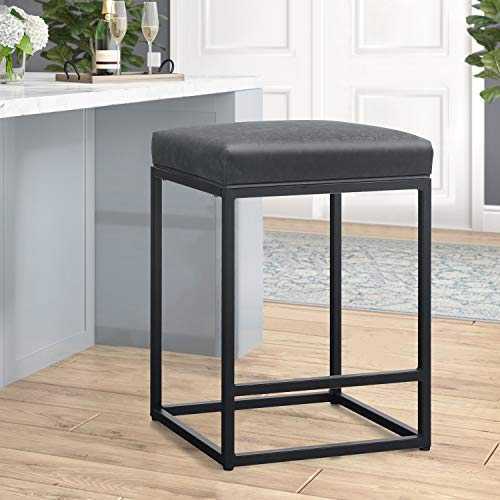 MAISON ARTS Counter Height Bar Stool for Kitchen Counter Backless Industrial Stool Modern Upholstered Barstool Countertop Chair Saddle Seat Island Stool with PU Leather, 1 Stool (24 Inch, Black)