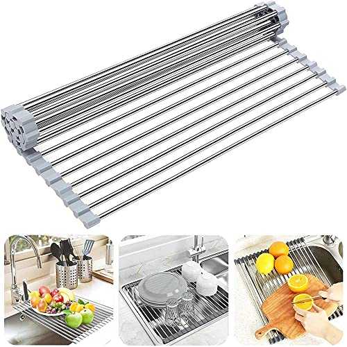 Koksi Dish Drying Rack Over The Sink Kitchen Roll Up Dish Drainer with Anti-Slip Silicone for Draining Dish, Glass, Vegetables, Fruits, Large (20 Tubes 47 x 38 cm)