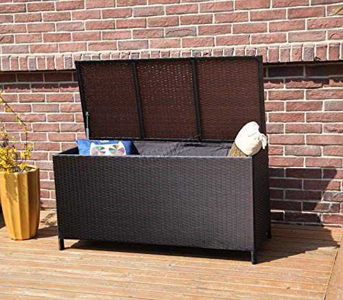 BIRCHTREE Garden Furniture Rattan Storage Box Lid Woven Chest Basket Large Patio Outdoor Trunk Organiser Unit PE RSB01 Brown