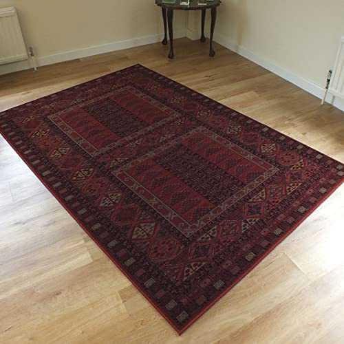 Kashqai Brick Red Rug 4346-300 100% Wool Yarn Traditional Afghan Style Design 1.35m x 2.0m (4'5 x 6'6 approx)