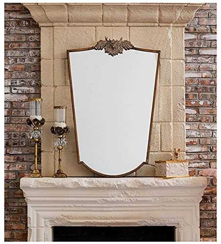 Decorative Mirror for Wall, Large Antique Iron Frame Accent Mirrors for Living Room, Entrance, Deer Head Hanging Mirror, Distressed Gold (63×94cm)