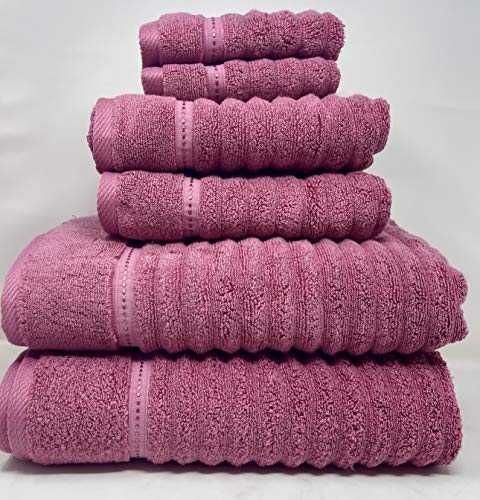 Charisma Plush Towels Bundle | Includes: 2 Luxury Bath Towels, Hand Towels & Washcloths | Quality, Ultra Soft Towel Set | 6 Pieces (Ribbed Pink Rose)